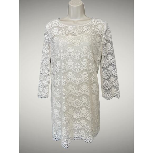 LACE Over a Satin Slip Dress. XXI. Brand, Medium, Very pretty, 3/4 sleeves - Picture 1 of 4